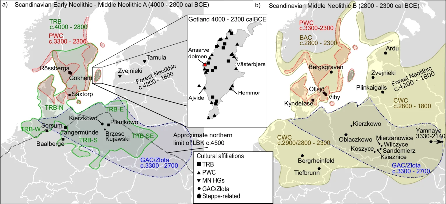 Ancestry, admixture, and pathogens in contemporaneous Neolithic farmers and foragers on the Island of Gotland